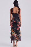 Ivory Floral Corset Sheath Midi Dress with Slit