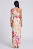 Ivory Floral One Shoulder Sheath Maxi Dress