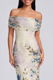 Ivory Floral Off the Shoulder Sheath Maxi Dress