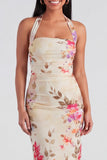 Halter Champagne Halter Sheath Maxi Floral Dress