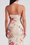 Halter Champagne Halter Sheath Maxi Floral Dress