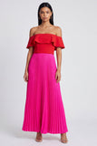 Off the Shoulder A-Line Fuchsia and Red Pleated Maxi Dress with Ruffles