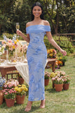 Off the Shoulder Yellow Bodycon Appliqued Maxi Floral Dress with Slit