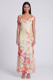 Black Tulle Asymmetrical Sheath Printed Maxi Floral Dress