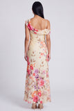 Black Tulle Asymmetrical Sheath Printed Maxi Floral Dress