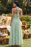 Halter Dusty Sage Floral A Line Maxi Dress
