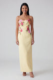 Light Yellow Strapless Sheath Long Floral Dress