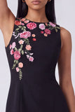Black Round Neck Bodycon Mini Floral Dress
