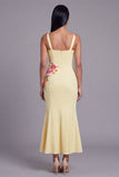Light Yellow Mermaid Long Floral Dress with Appliques