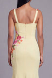 Light Yellow Mermaid Long Floral Dress with Appliques