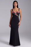 Black Mermaid Floral Square Neck Long Formal Dress