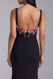 Black Mermaid Floral Square Neck Long Formal Dress