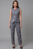 Dark Grey One-Button Sequin Sleeveless Two-Piece Work Suits