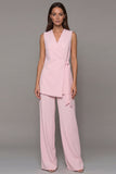 2 Piece Pink V Neck Work Suits
