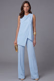 2 Piece Sky Blue Sleeveless Work Suits