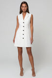 White Notched Lapel Single-breasted A Line Short Work Dress