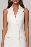 White Peaked Lapel Double-breasted Sheath Asymmetrical Work Dress
