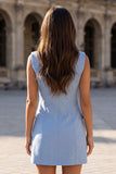 Sparkly Blue Peaked Lapel Double-breasted Sheath Short Work Dress