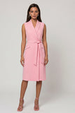 Pink Shawl Lapel Sheath Midi Work Dress with Belt