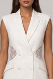 White Peaked Lapel Bouble-breasted Lace Sheath Short Work Dress