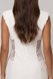 White Peaked Lapel Bouble-breasted Lace Sheath Short Work Dress