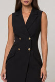 Black Notched Lapel Double-breasted Sheath Short Work Dress
