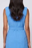 Blue Notched Lapel Short Work Dress with Belt
