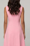Pink Shawl Lapel Double Breasted A Line Midi Work Dress