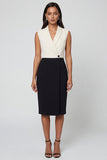 Black and White Shawl Lapel Sheath Midi Work Dress