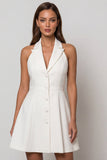 Halter White Single-breasted A Line Short Work Dress