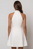 Halter White Single-breasted A Line Short Work Dress