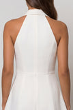 Halter White Single-breasted A Line Short Work Dress