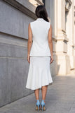 White Notched Lapel 2-piece Asymmetrical Work Dress