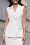 White Notched Lapel 2-piece Asymmetrical Work Dress