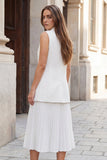 White Notched Lapel Pleated 2-Piece A Line Work Dress
