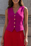 Fuchsia and Red V-Neck Pleated 2-piece A Line Work Dress
