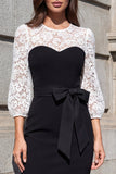 Black and White Lace 3/4 Sleeve Sheath Work Dress