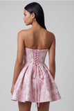 A-Line Pink Jacquard Sweetheart Ruffled Mini Cocktail Party Dress With Bow