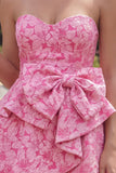 A-Line Fuchsia Sweetheart Jacquard Ruffled Mini Cocktail Dress With Bow