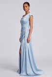 Sky Blue Ruched Mermaid Formal Dress with Slit