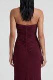 Burgundy Strapless Mermaid Long Formal Dress