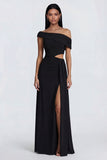 Black Cut Out Asymmetrical Neck Long Formal Dress