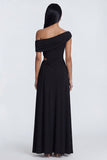 Black Cut Out Asymmetrical Neck Long Formal Dress