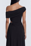 Black Cut Out Asymmetrical Neck Long Formal Dress
