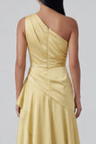 Yellow Ruffled A Line One Shoulder Long Formal Dress