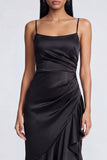 Black Mermaid Spaghetti Straps Satin Ruffled Formal Dress