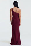 One Shoulder Burgundy Ruched Mermaid Formal Dress