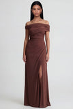 Off The Shoulder Brown Mermaid Ruched Long Formal Dress
