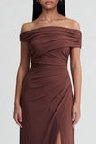 Off The Shoulder Brown Mermaid Ruched Long Formal Dress
