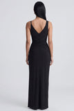 Black V Neck Sheath Formal Dress with Slit